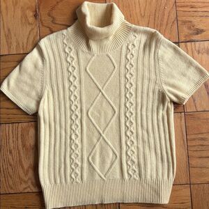 100% Cashmere Sweater 1990s Evelyn Grace Yellow Cableknit Turtleneck Size Large